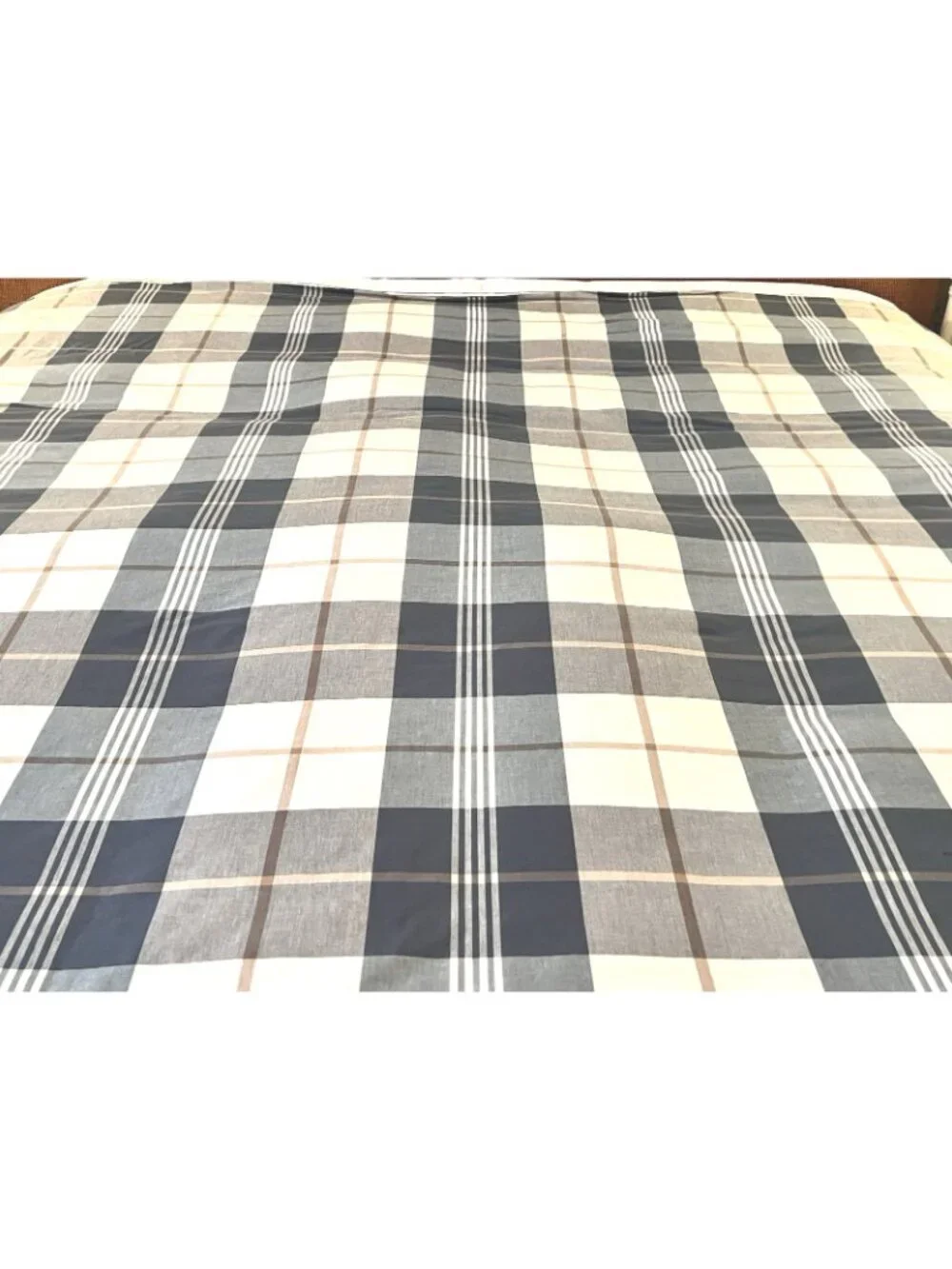 Plaid Duvet Cover Full/Queen BLUE Tan Cream 83